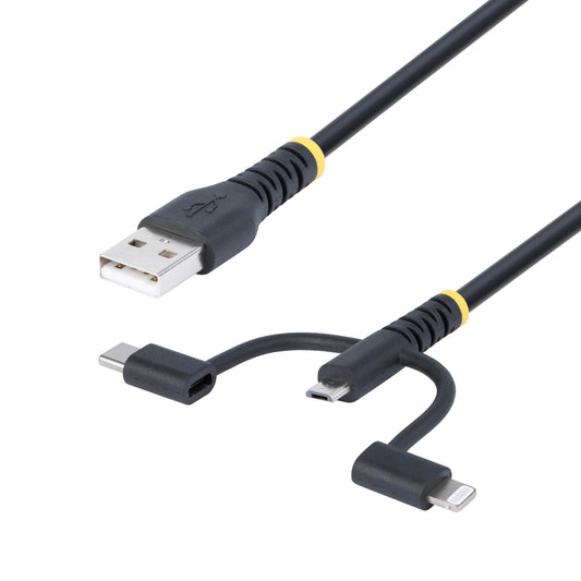 StarTech 3ft/1m Lightning, Micro-USB, USB-C to USB-A, Black (RLTCUB1MBK)