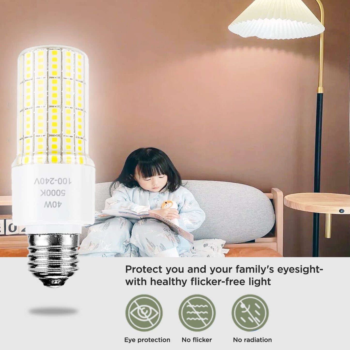 CA New Sunshine 2 Pack 40W Led Light Bulb(300W Equivalent) 5000 Lumens 5000K Daylight White Led Bulbs E26/E27 Medium Base for Indoor Outdoor Street