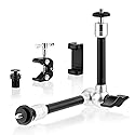 BRDRC Magic Arm Clamp Mount, 9.8" Articulating Extension Arm with 1/4" and 3/8" Thread, with Cold Hot Shoe Adapter, Phone Holder for Tripod DSLR