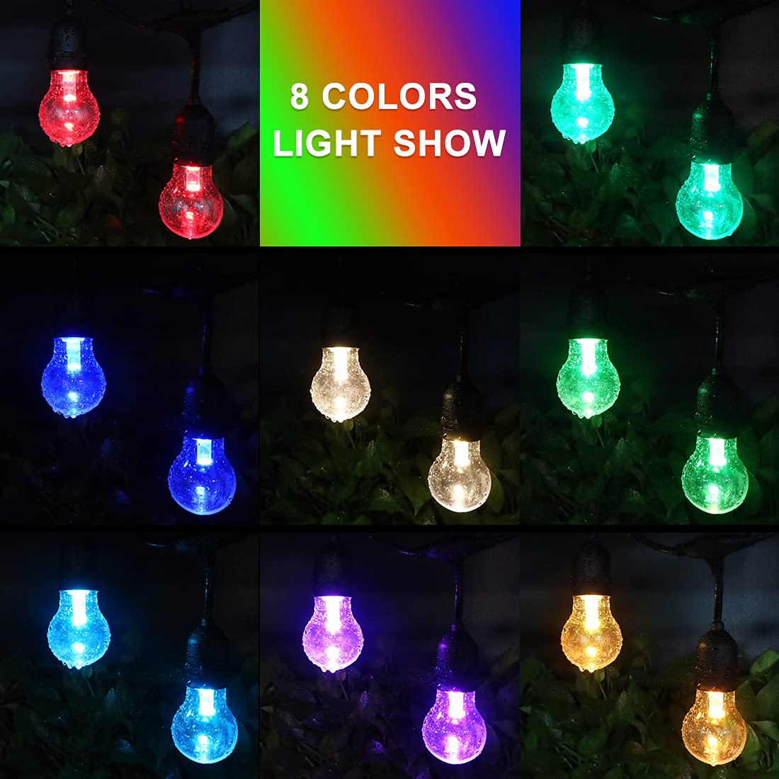 IPStank 48FT Outdoor RGB String Lights, 16 Shatterproof Edison Bulbs, Dimmable Color Changing Patio Lights with Remote Control. Perfect for Bistro
