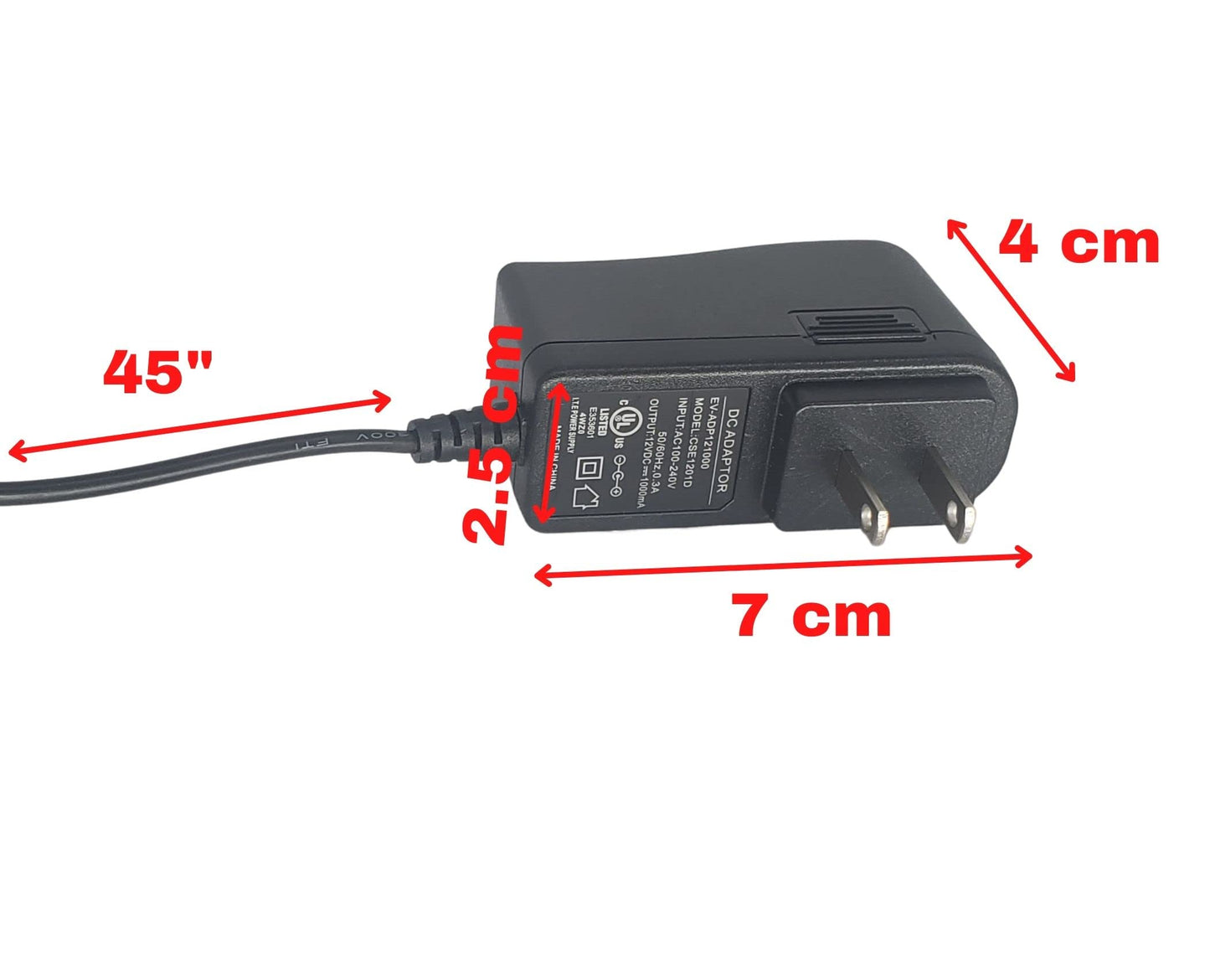 Evertech DC 12V 1 Amp 1000mA Wall Charger Power Supply Adapter for 12V Electronic Devices