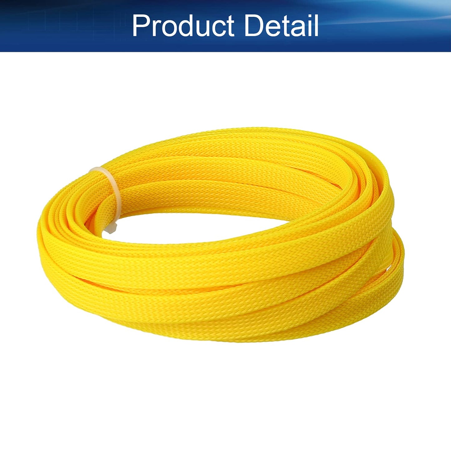 Bettomshin 1Pc 16.4Ft(5m) Cable Management Sleeve, 3/8"(10mm) Width PET Yellow Cord Protector, Wire Loom Tube Insulated Split Sleeving for USB Cable