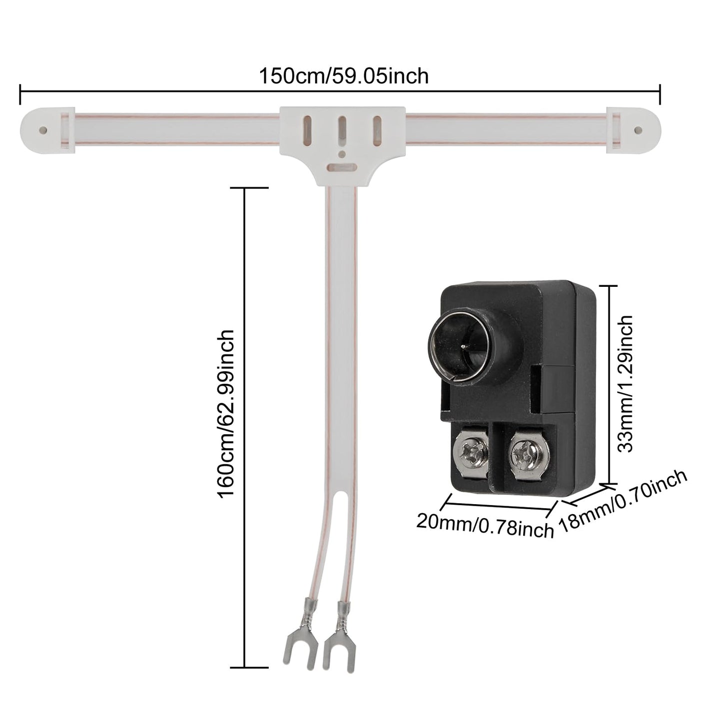 2Pcs FM Dipole Antenna Kit with 300 Ohm to 75 Ohm Adapter T-Shape Push-On F Type Balun for Stereo Receiver Indoor Use