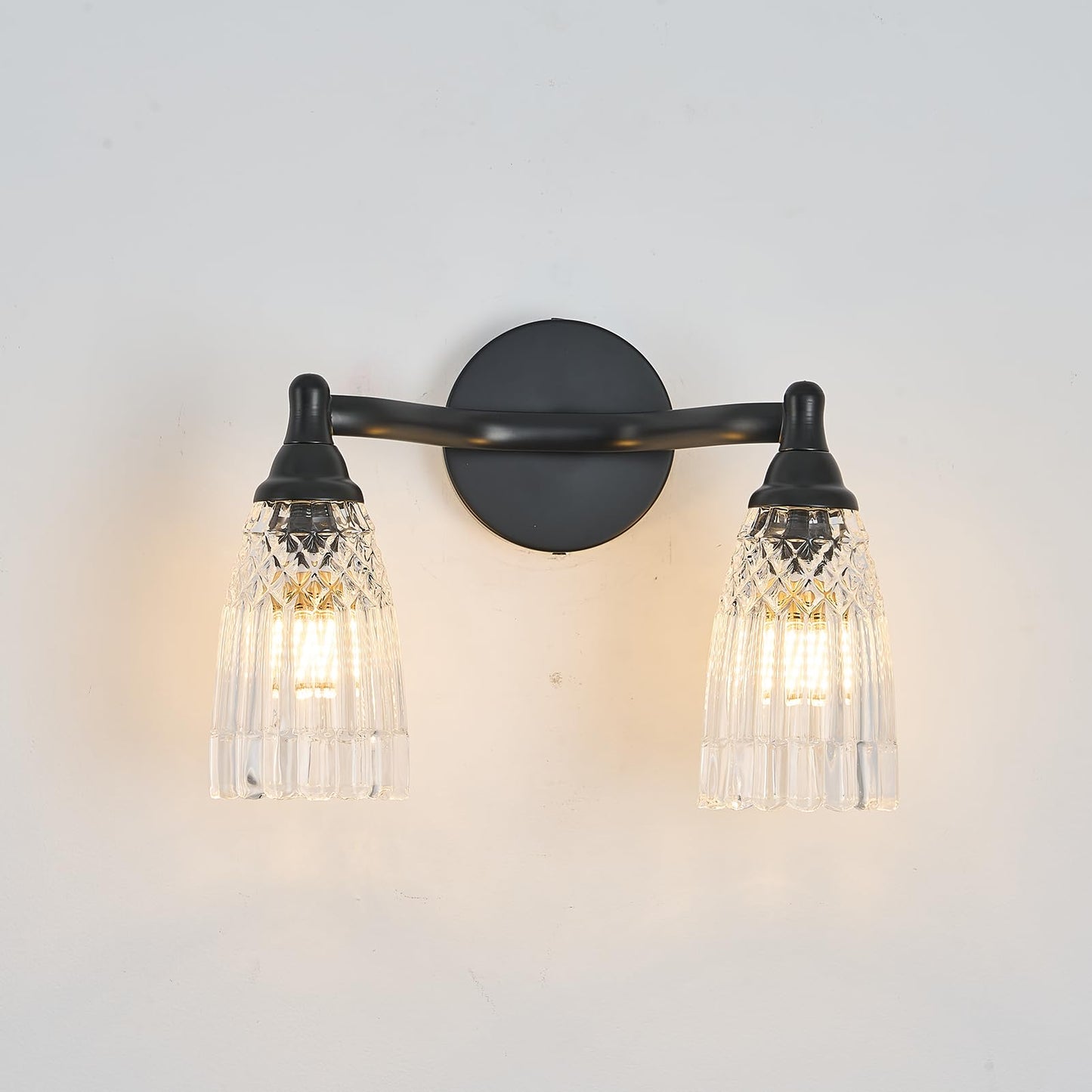HDDFL Black Bathroom Light Fixture Modern Vanity Lighting 2 Lights Glass Wall Sconce for Bedroom Bath Living Room Hallway