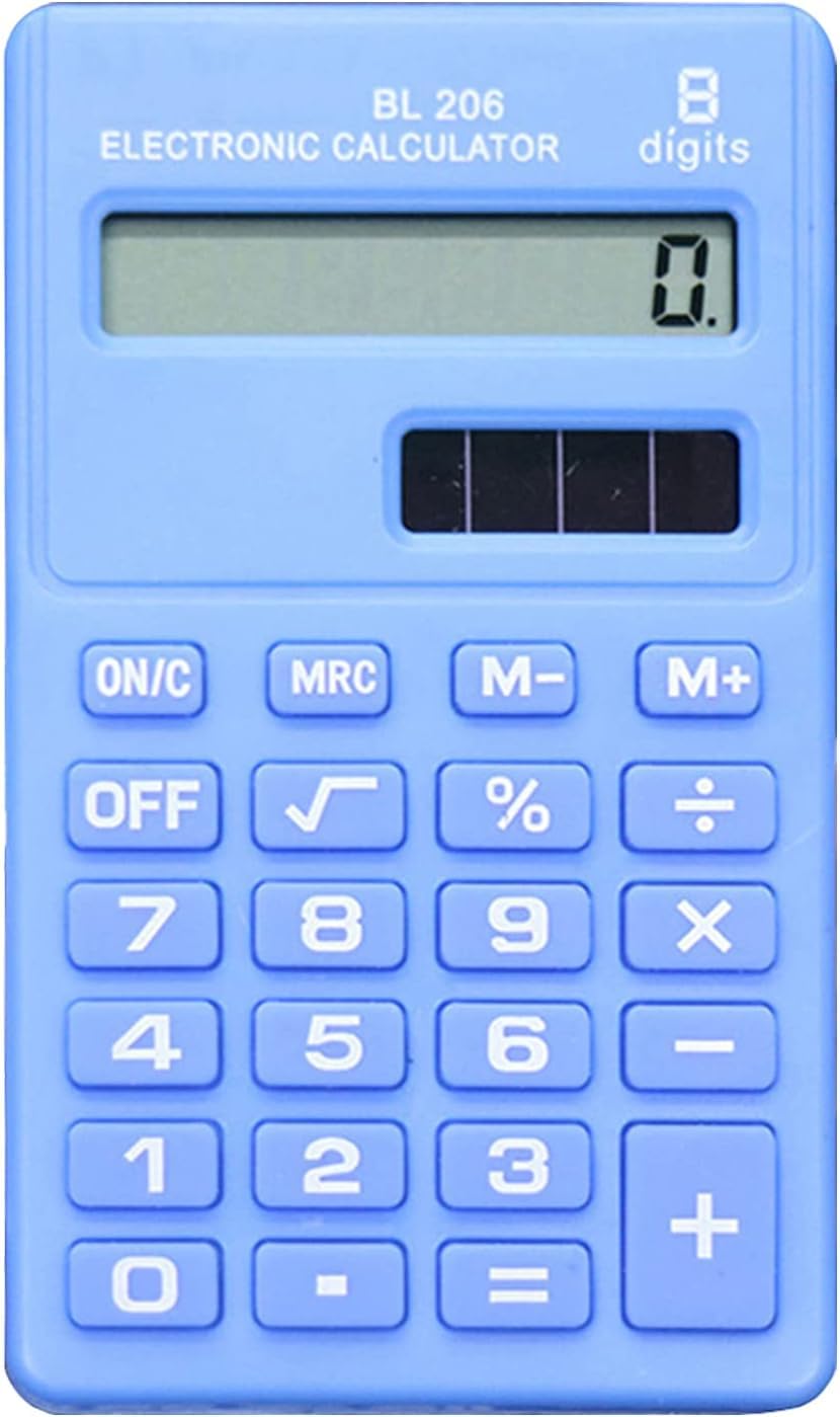 Blue Basic Standard Calculators Mini Digital Desktop Calculator, Solar Power Smart Calculator Pocket Size Basic Office for Home School Office