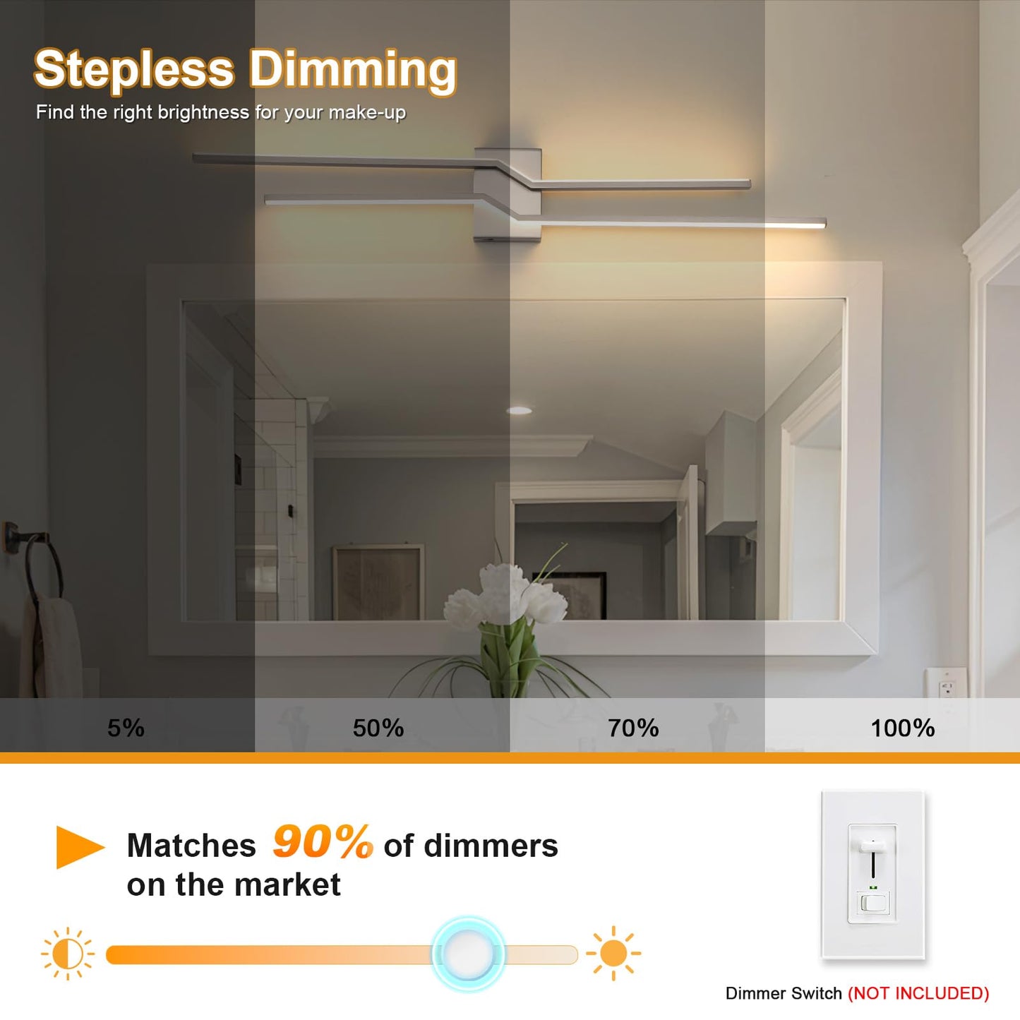 Pasoar 39.4 Inch Vnaity Lighting Led Bathroom Lights Over Mirror Brushed Nickel Dimmable 5CCT 36W Modern Bath Vanity Lights Bar Wall Sconces