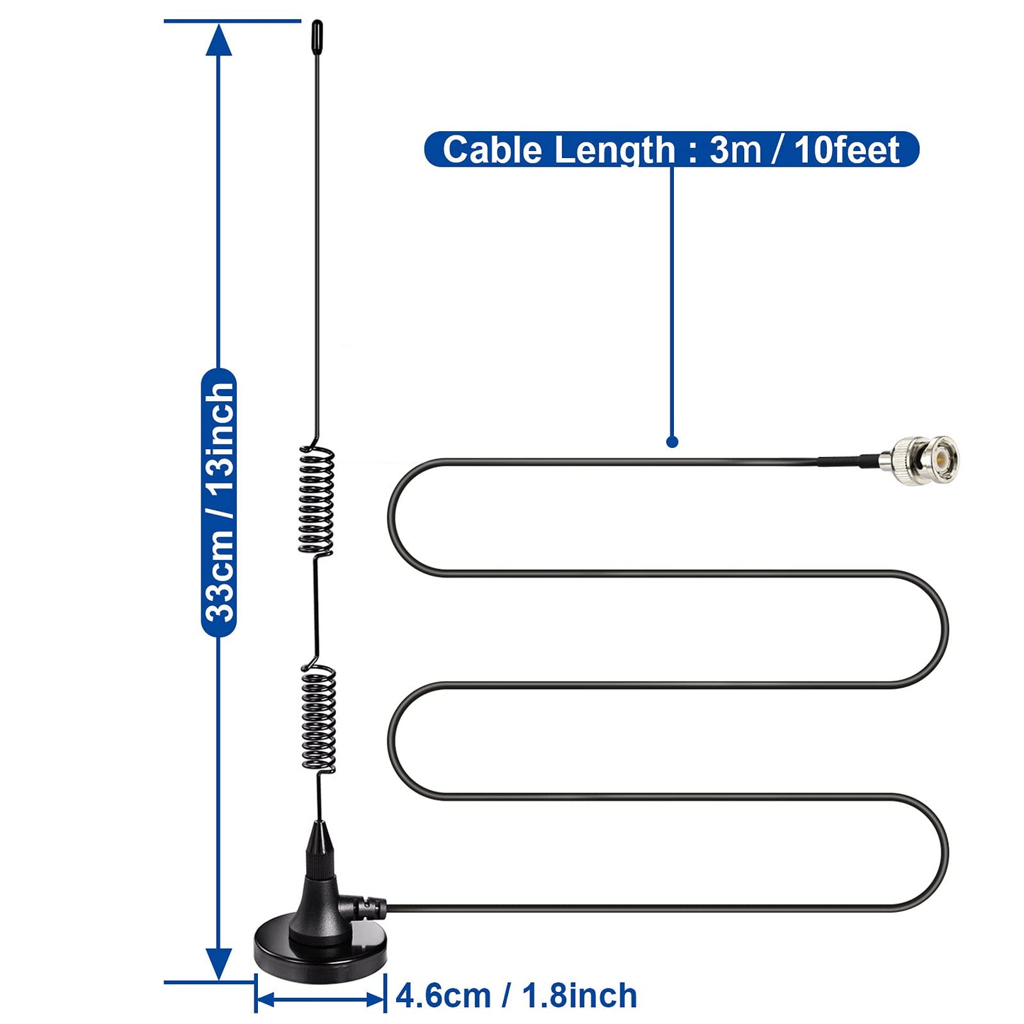 Bingfu 20-1300MHz Police Scanner Antenna Magnetic Base HF VHF UHF Two Way Ham Radio BNC Male Antenna Compatible with Uniden Bearcat Whistler Radio