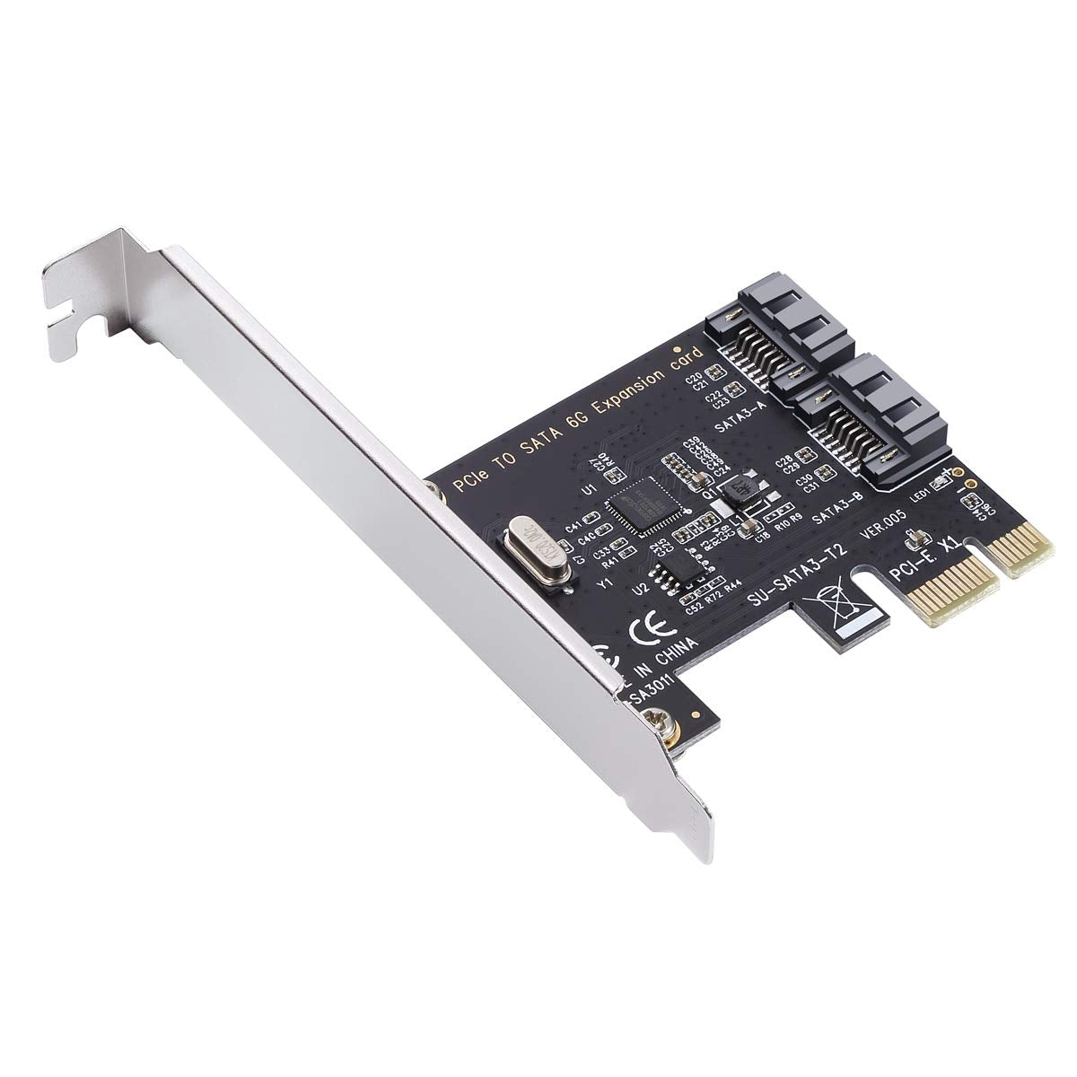 MHQJRH PCI Express 3.0 (2-Port) Controller Card, PCIe to SATA III 6Gb/s Converter, Supports SSD and HDD, Includes Bracket and 2 SATA Cables