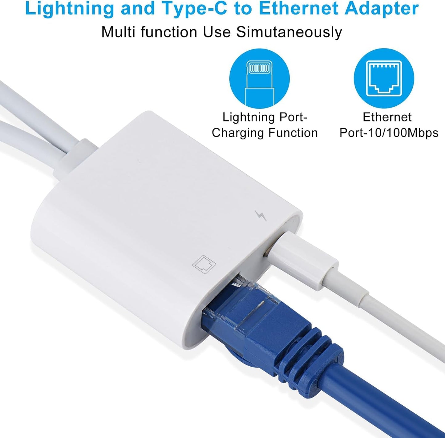 Lightning and USB C to Ethernet Adapter,2 in 1 RJ45 Ethernet LAN Network Adapter with Charge Port Compatible with iPhone/iPad/iPod/Samsung