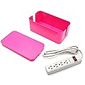 Electriduct Cable Box with Surge Protector Desk Cord Management Floor Wire Organizer Includes 4 Outlet Power Strip - Fuchsia