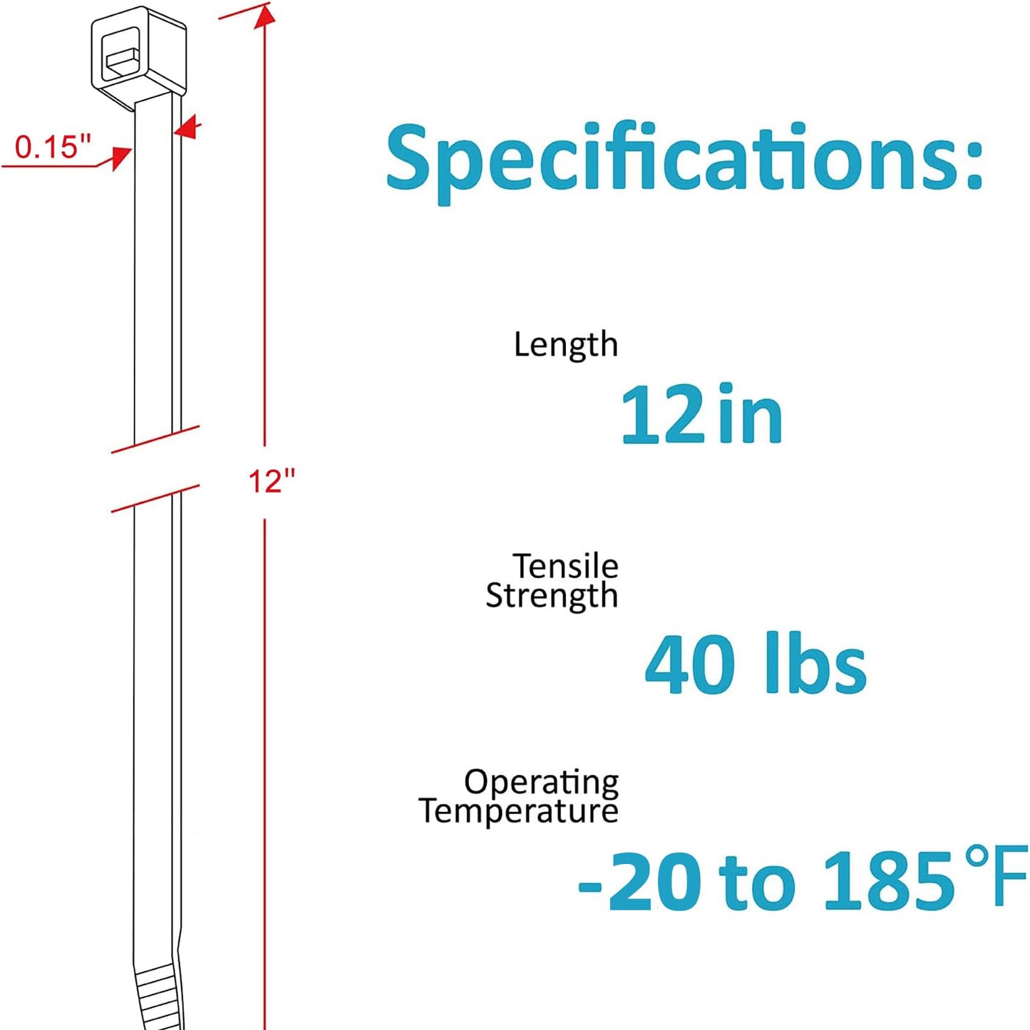 Cable ties 12 inch self-locking nylon zip ties(100pcs) black heavy duty ziptie, suitable for indoor and outdoor use in the company