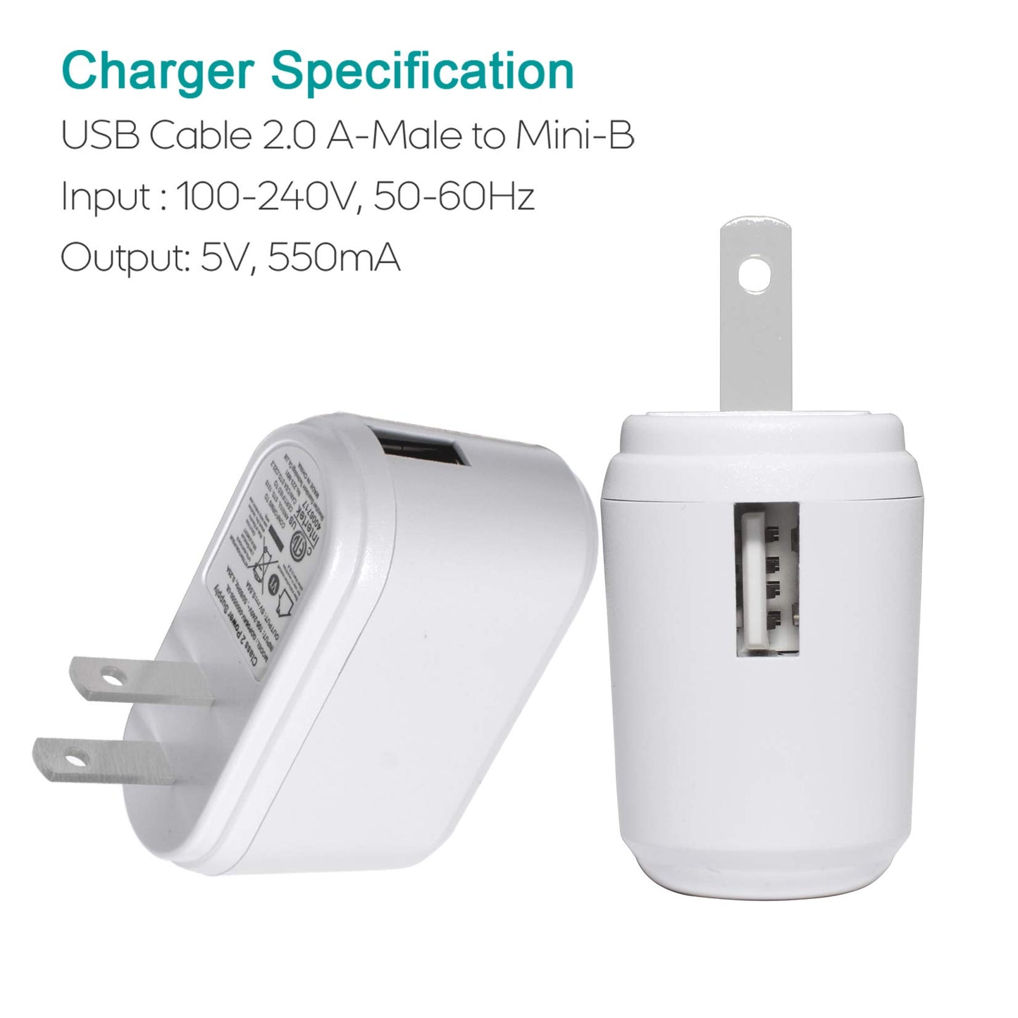 USB Power Adapter Wall Charger with USB Cable Travel Plug for Electric Massager