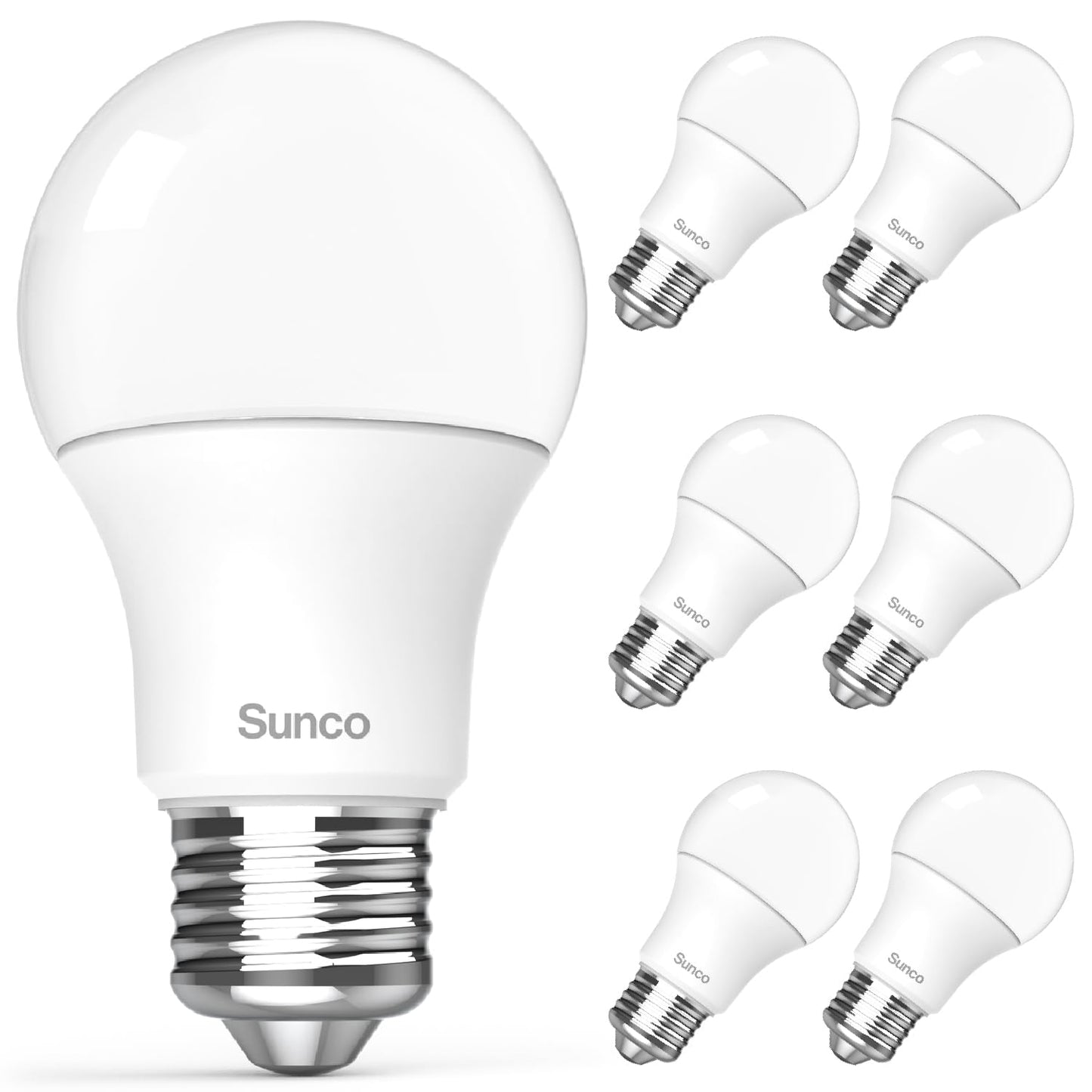 Sunco 6 Pack A19 LED Light Bulb, E26, 12W=100W, Bright, 3000K Warm White