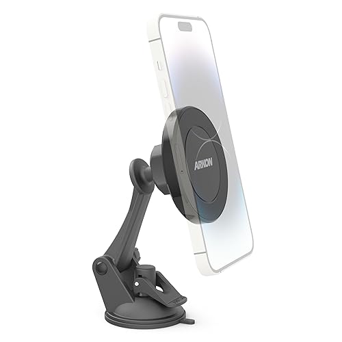 ARKON Mounts Magnetic Phone Mount with Suction Mount, Strong Neodymium Magnets, Suction Mount for Windshields and Dashes, 360° Swivel for Easy