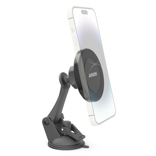 ARKON Mounts Magnetic Phone Mount with Suction Mount, Strong Neodymium Magnets, Suction Mount for Windshields and Dashes, 360° Swivel for Easy