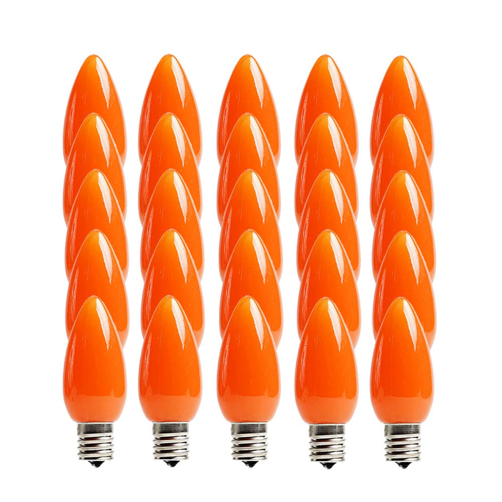EZLS C9 Orange Opaque SMD LED Bulbs - Box of 25 Smooth Orange Retro C9 Replacement Bulbs