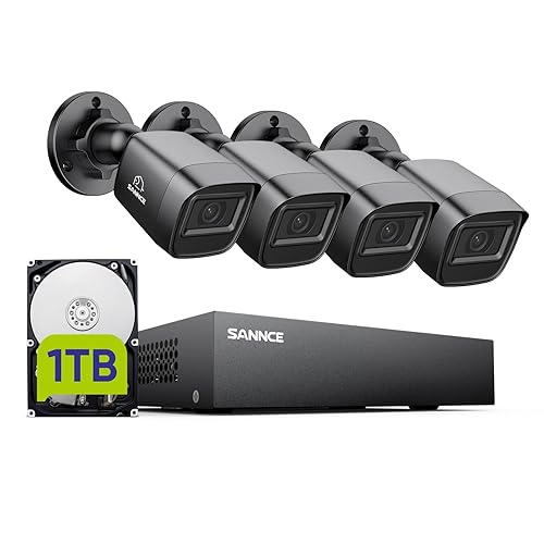 SANNCE 8CH 1080P Security Camera System DVR and 4x2.0MP Indoor Outdoor IP66 Weatherproof Bullet CCTV Cameras with IR 100ft Night Vision LEDs, Easy