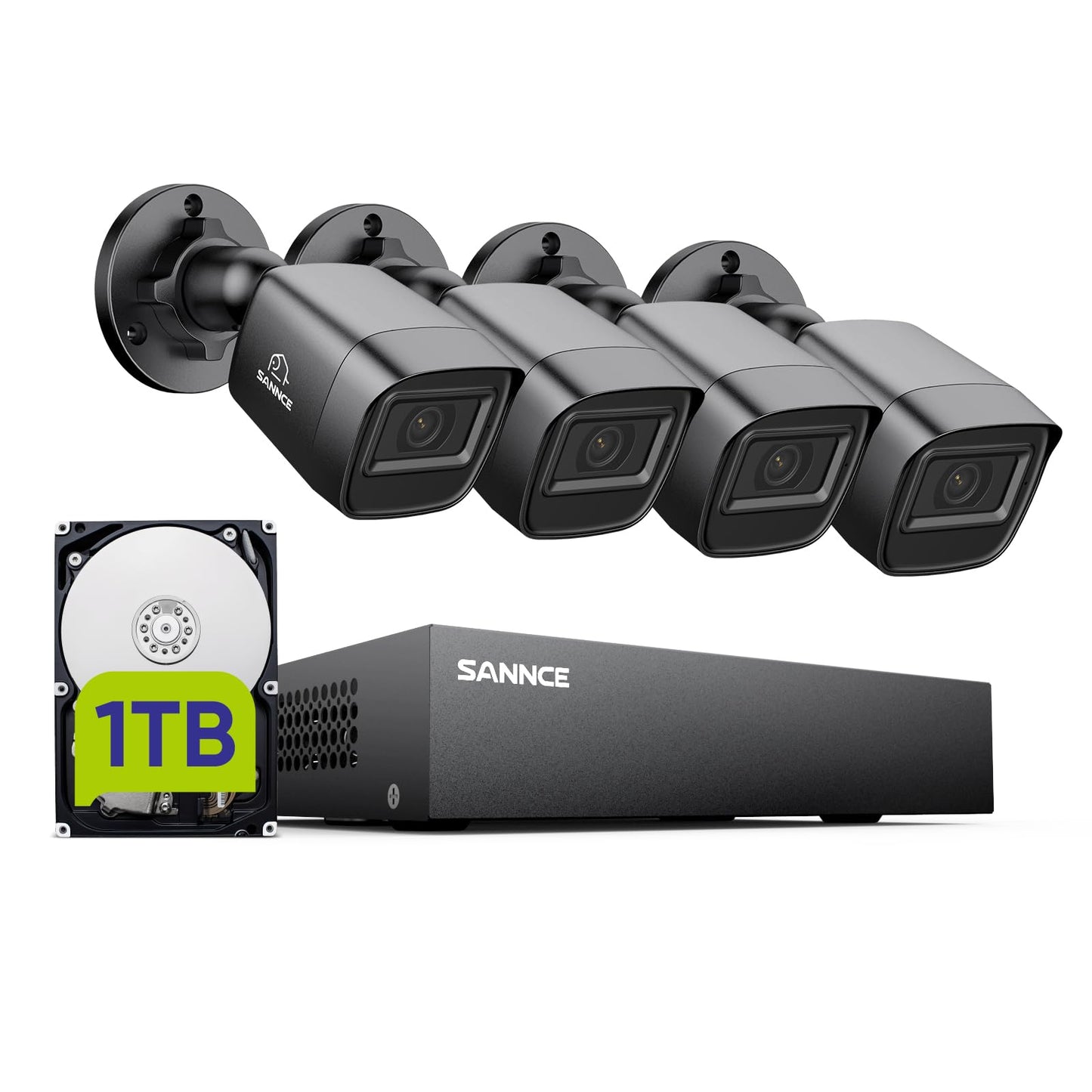 SANNCE 8CH 1080P Security Camera System DVR and 4x2.0MP Indoor Outdoor IP66 Weatherproof Bullet CCTV Cameras with IR 100ft Night Vision LEDs, Easy