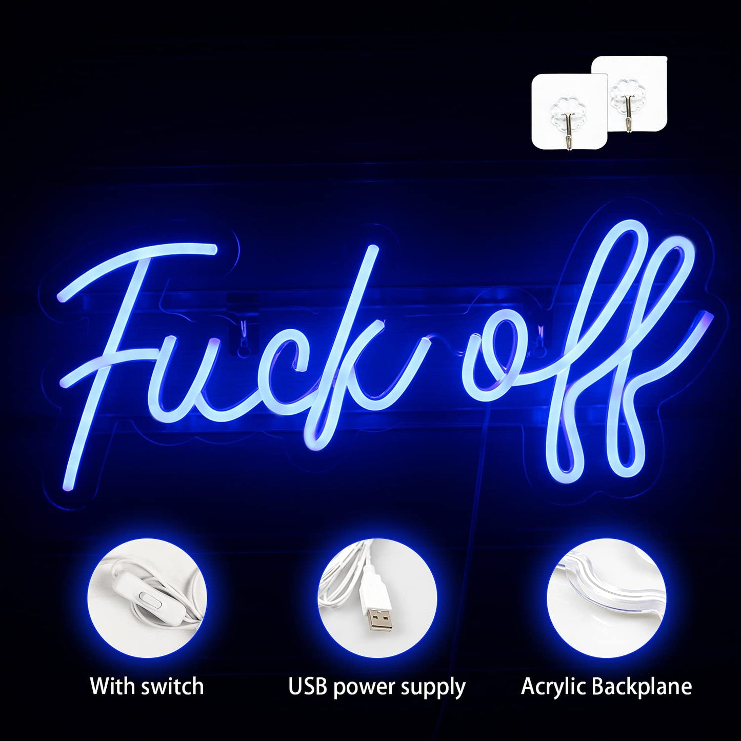 Lucunstar Fuck Off Neon Sign for Wall Decor Blue Led Lights for Wall Decor Dimmable Neon Signs Switch Operated Led Light for Bedroom Bar Room Teen