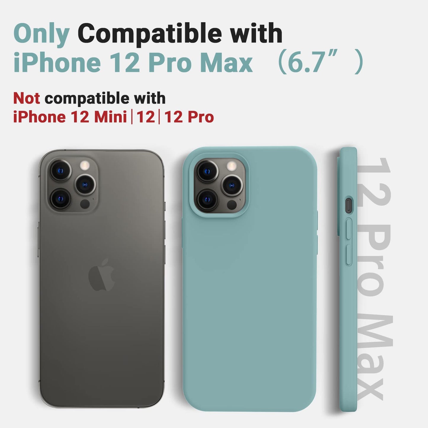 AOTESIER Shockproof for iPhone 12 Pro Max Case, Liquid Silicone Phone Case with [Soft Anti-Scratch Microfiber Lining] Drop Protection 6.7 inch, Mint