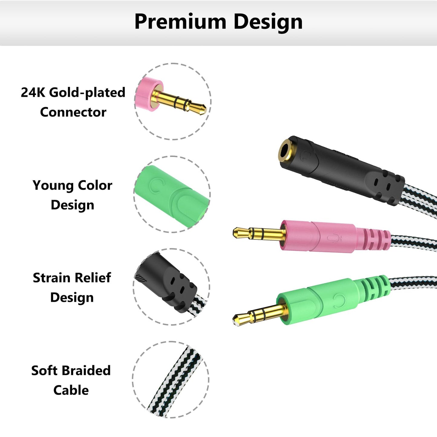 MillSO Headphone Splitter for Computer CTIA 3.5mm TRRS Female to Dual TRS Male Mic Audio Jack Y Adapter Headset Splitter Cable for PC Laptop to Gaming