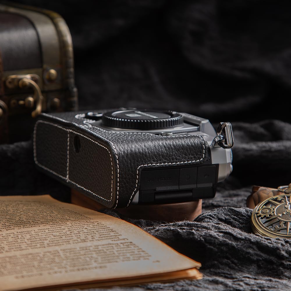 DBZZ Handcrafted Genuine Leather Camera Case, Vintage Half-Wrap Camera Protector For OLYMPUS OM-3 (Black)