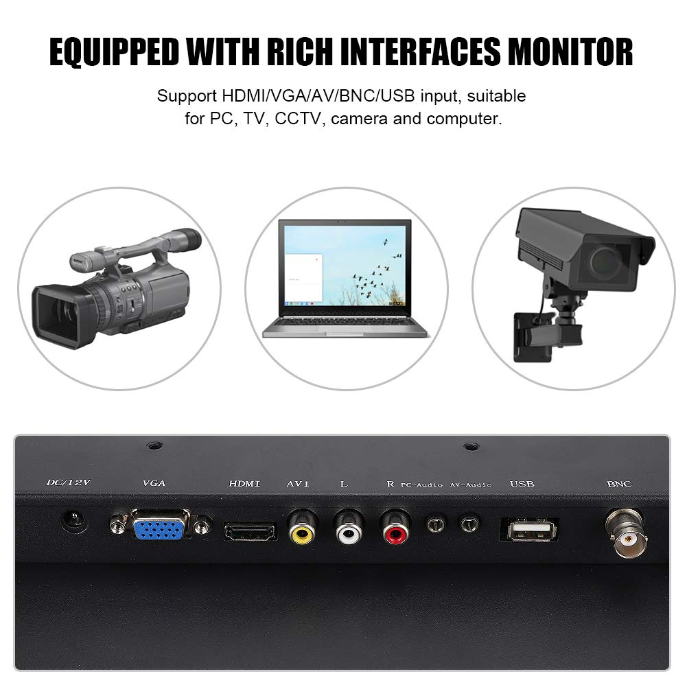 Wendry 15in Portable Monitor, 4:3 Display Embedded Industrial Monitor Support HDMI/VGA/AV/BNC/USB Input, for PC, TV, CCTV, Camera and Computer(US)