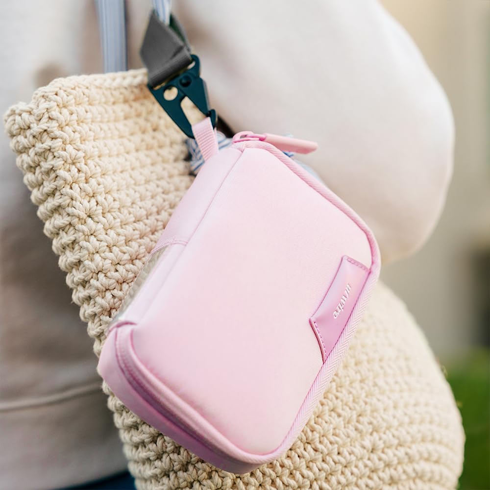 Folio Mini Tech Gear Pouch with Label Identification for Travel, Gym, Work Organizer for Cables Chargers, Electronic Accessories (Pale Pink)