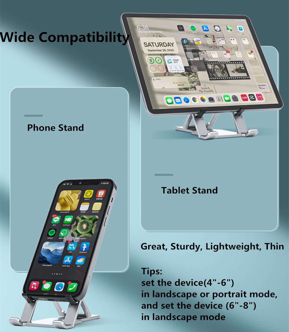 Abuzhen Cell Phone Stand, Fully Adjustable Foldable Desktop Phone Holder for Desk, Thick Case Friendly, Compatible with All Phones (A-Black)