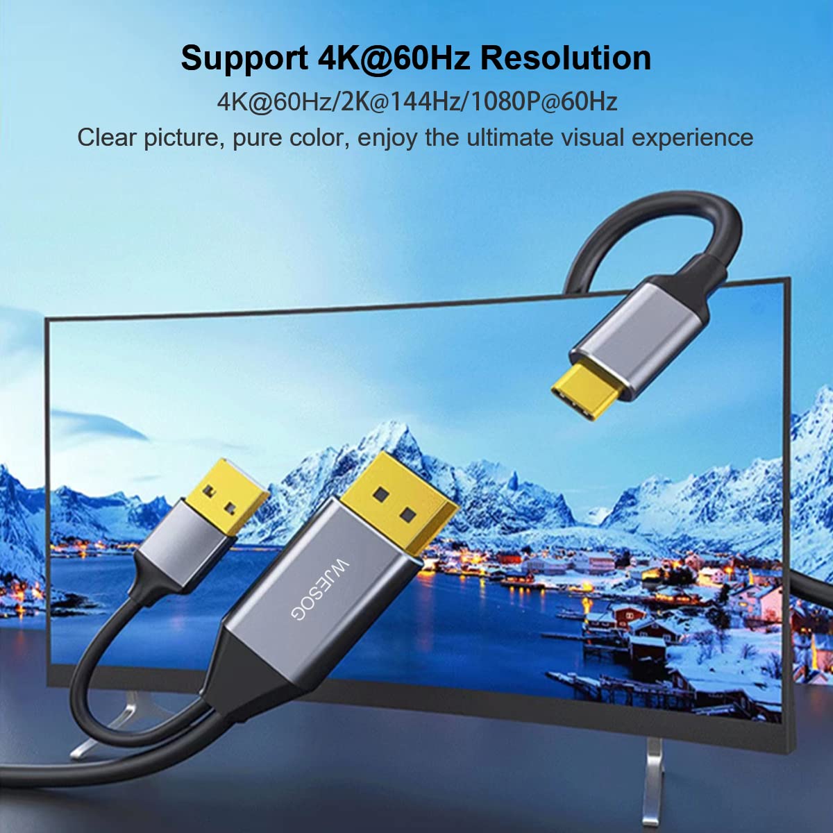 WJESOG DisplayPort to USB C Cable 6.6ft 4K@60Hz with USB Cable Adapter,DP Male to Type-C Male Converter Support Touch with Nreal Air VR, MacBook