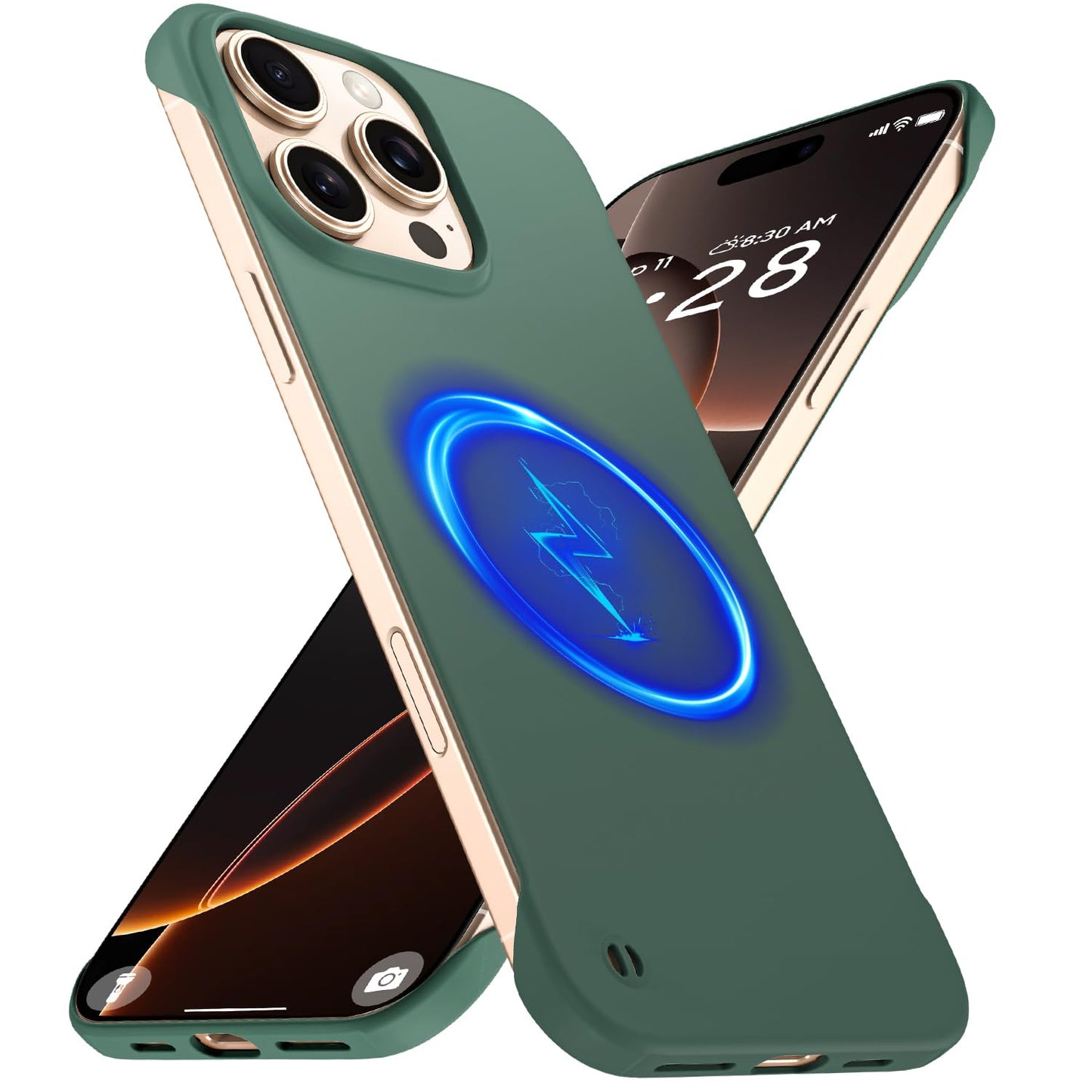 GRECAZO Magnetic Slim Frameless Case for iPhone 16 Pro Max, Dark Green