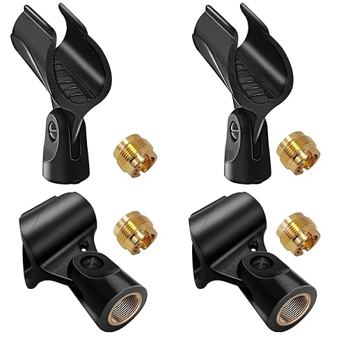 Mictop Universal Microphone Clip Holder with 5/8" Male to 3/8" Female Screw Adapter Suitable for Handheld Microphones, 4 Pack