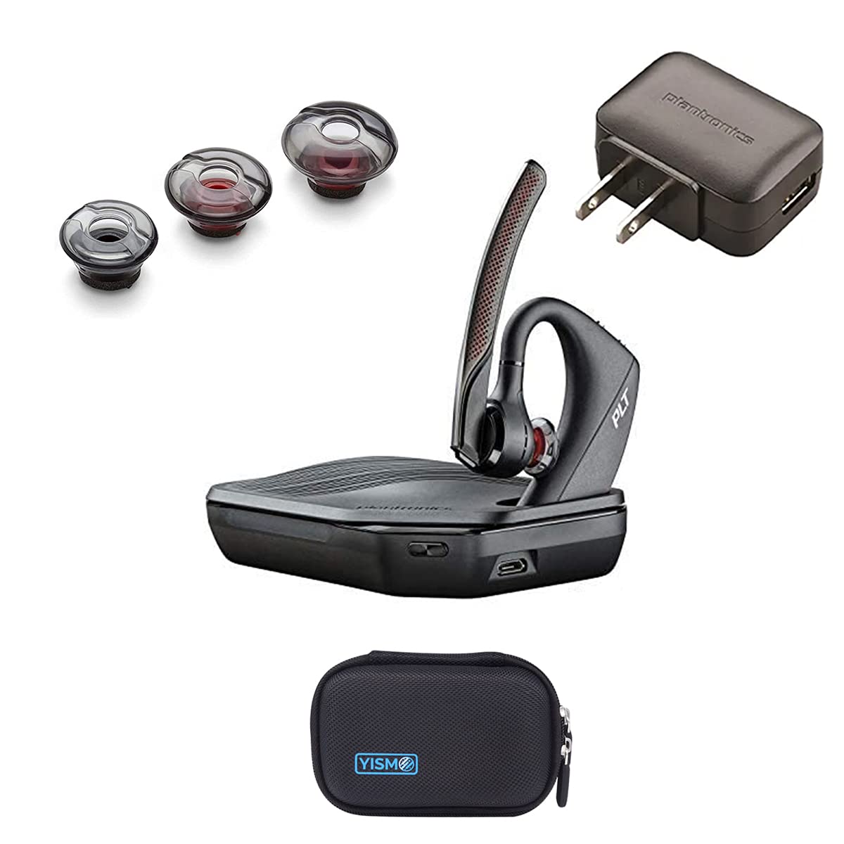 Plantronics 206110-01 (Poly) 5200-UC Bluetooth Headset Bundle. Includes Headset, Charging case, Wall Plug, earpieces and Yismo Water-Resistant Carry…