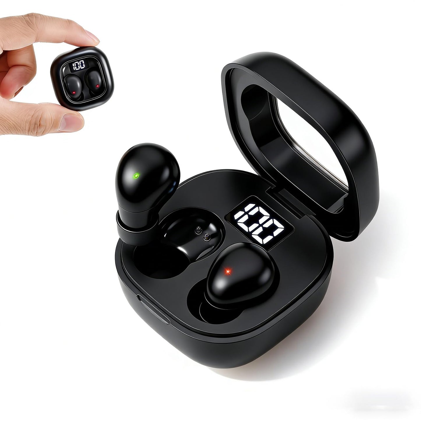 GreatQIQI Mini Sleep Earbuds for Side Sleepers, Comfortable Fit Ultra-Light Bluetooth 5.4 Invisible Sleep Headphones, LED Display Portable Case Small