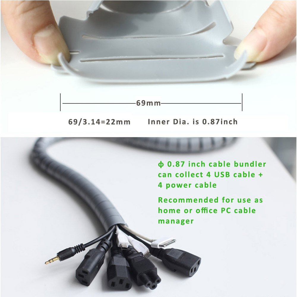 Cable Bundler Organizer Flexible & Expandable Cable Management Sleeve Coiled Tube Cable Collector- Dia. 0.87 Inch 9.5 Foot Length Black
