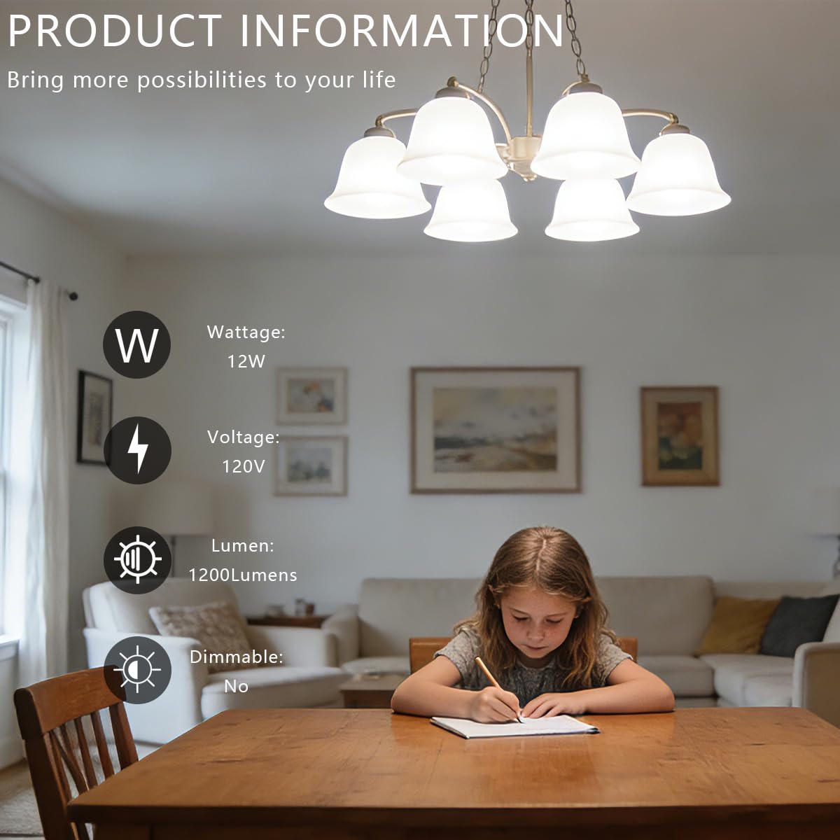 BOGAO E26 LED Bulb, 12W 6000K White LED Bulbs, 80-100W Equivalent, E26 Base, 1200 Lumens (4 Pack White)