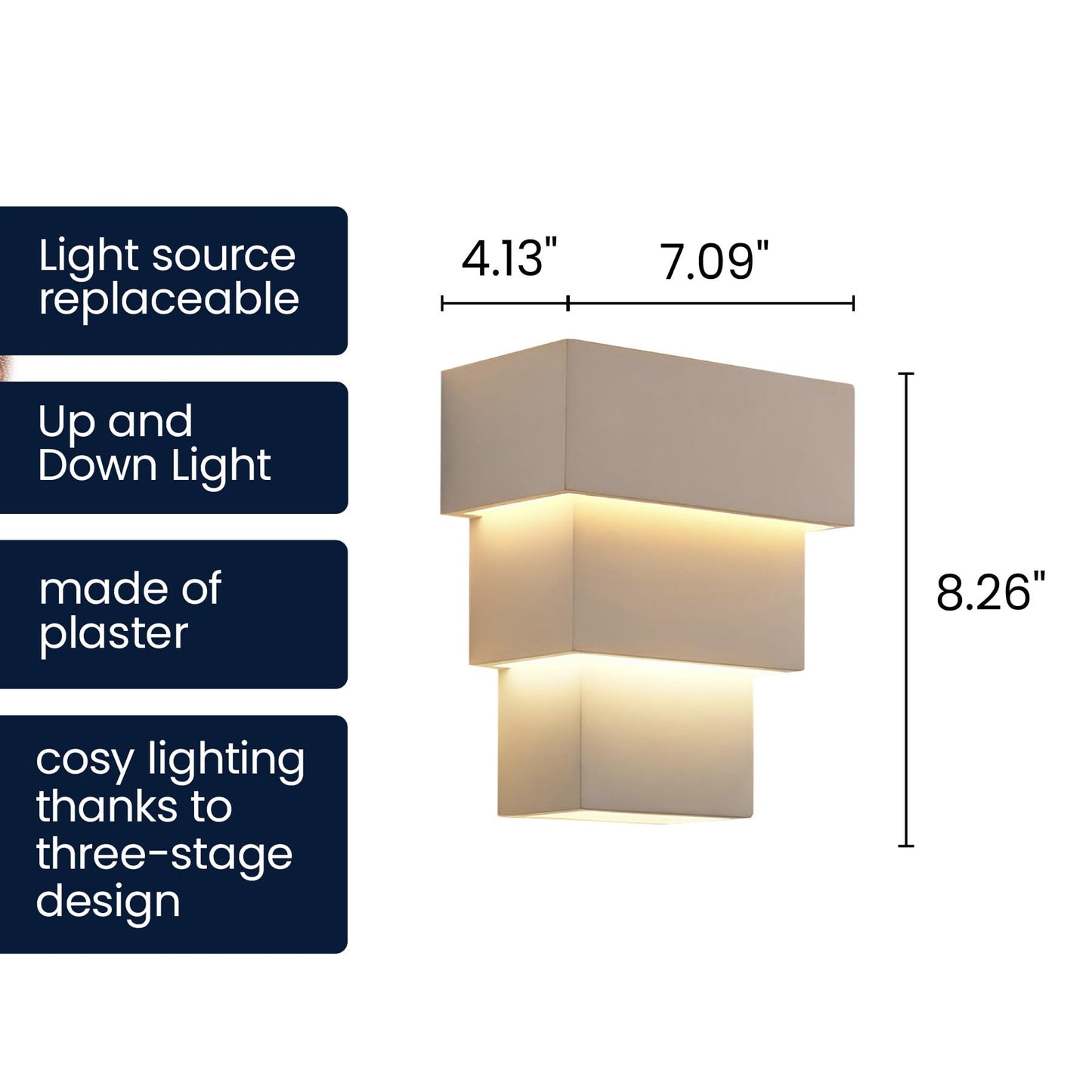 Lucande White Wall Sconce, Paintable Plaster Wall Light Fixture with 3 Tier Waterfall Design, Indoor Hardwired Wall Lamp for Living Room Decor Hallway