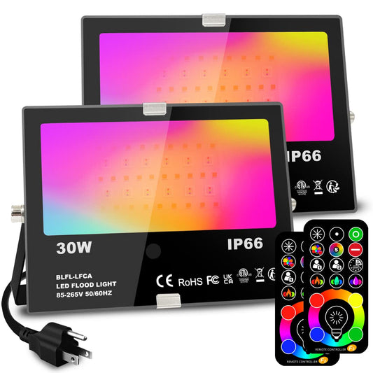 MELPO 30W Led Flood Light Outdoor 300W Equivalent, Color Changing RGB Lights with Remote, 120 RGB Colors, Warm White 2700K, Timing, Custom Mode