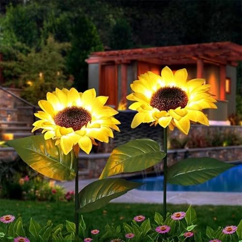 XBllcyiv 2 Pack Solar Garden Stake Lights, Outdoor Sunflower LED Solar Powered Lights for Patio Lawn Garden Yard Pathway Decoration (Sunflower Warm