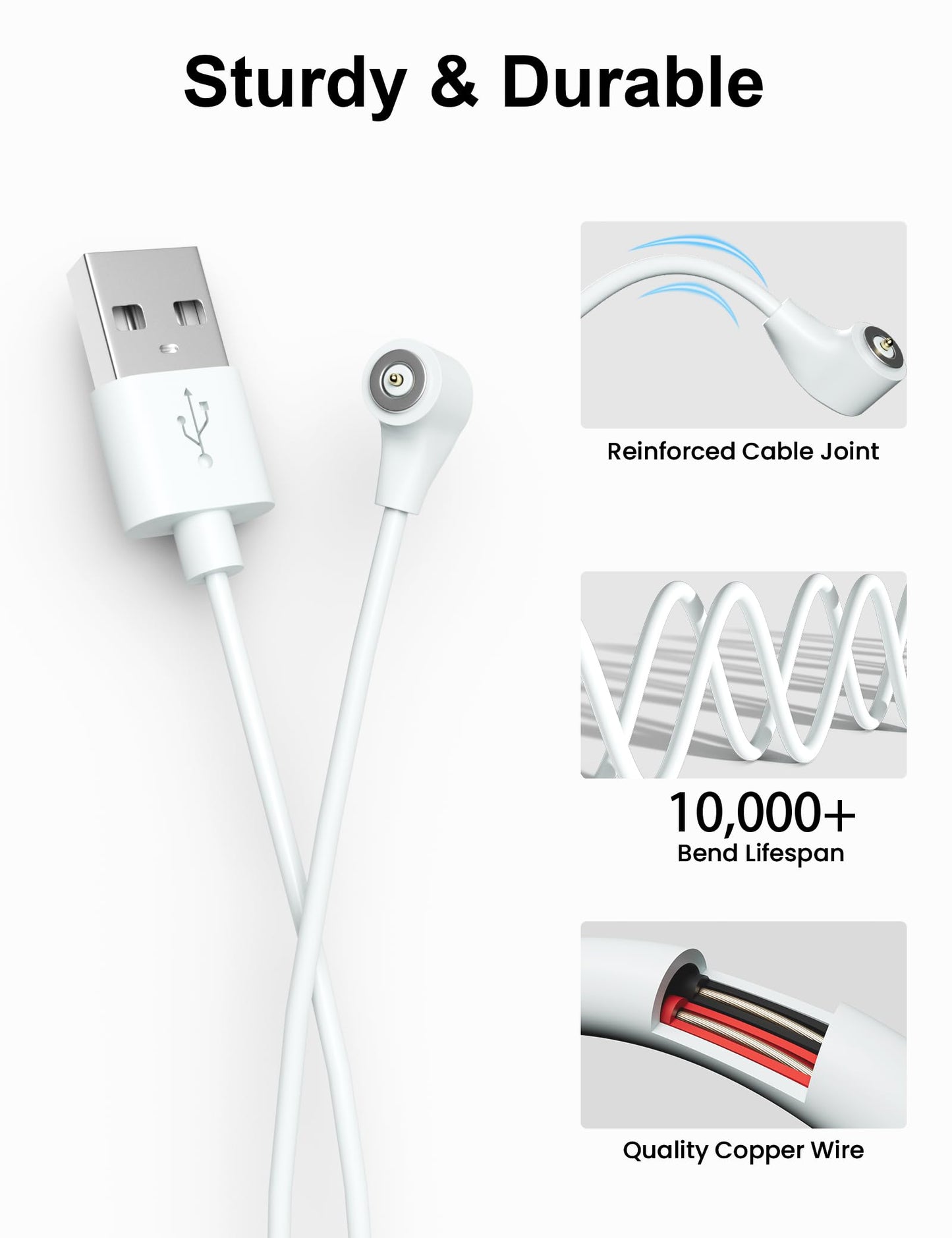 Bicmice Magnetic USB Charger Cable Replacement DC Charging Cord(2.6Ft/0.8M)