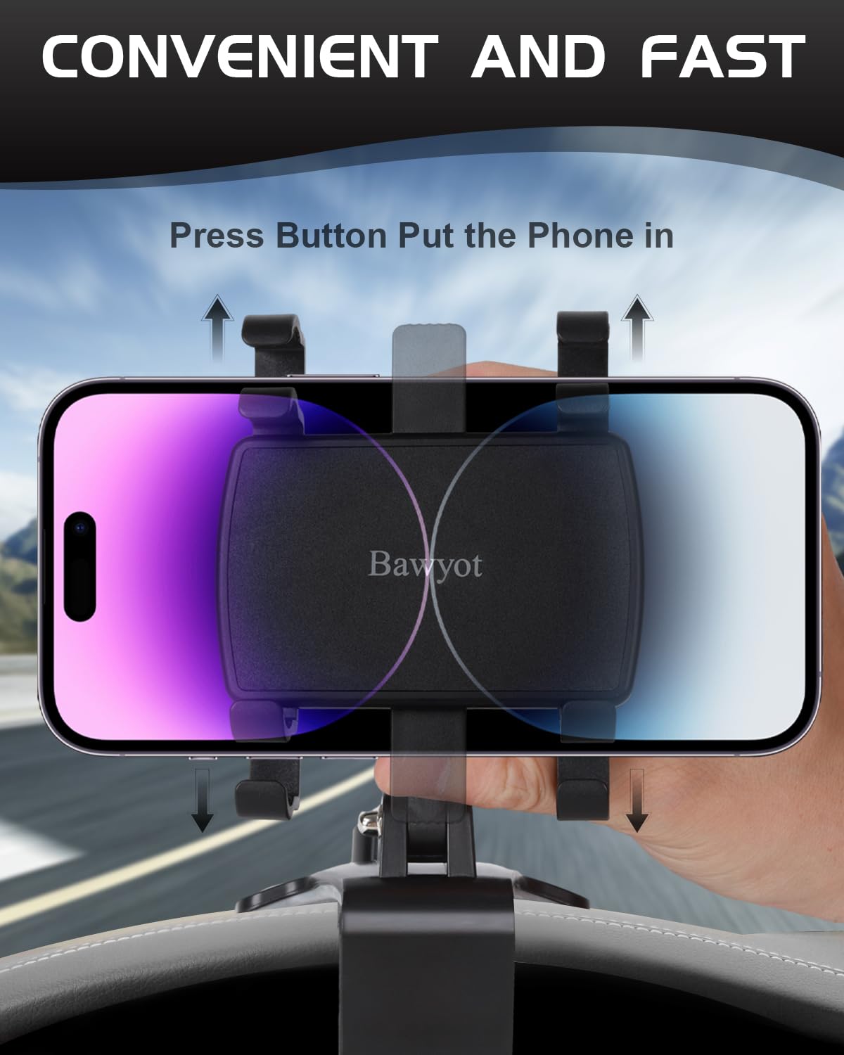Bawyot Car Phone Holder Dashboard Phone Mount 360 Degree Rotation Multifunctional Clip Design Car Universal Phone Mount Compatible with 4-7 inch