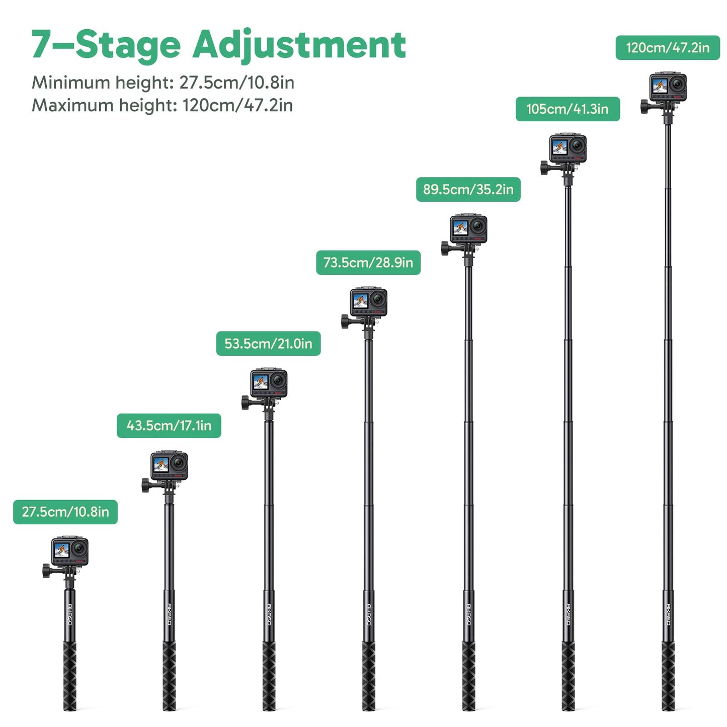 AKASO 47" Extendable Selfie Stick and a Tripod Stand Action Camera Accessories for GoPro Hero 13/12/11/10/9/8/7/Max/DJI Osmo Action/AKASO 360