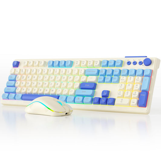 Wireless Keyboard and Mouse Combo, RGB Backlit Rechargeable 2000 mAh Battery, Wireless Computer Keyboards, Tri-Mode Bluetooth/2.4GHz/USB-C Custom