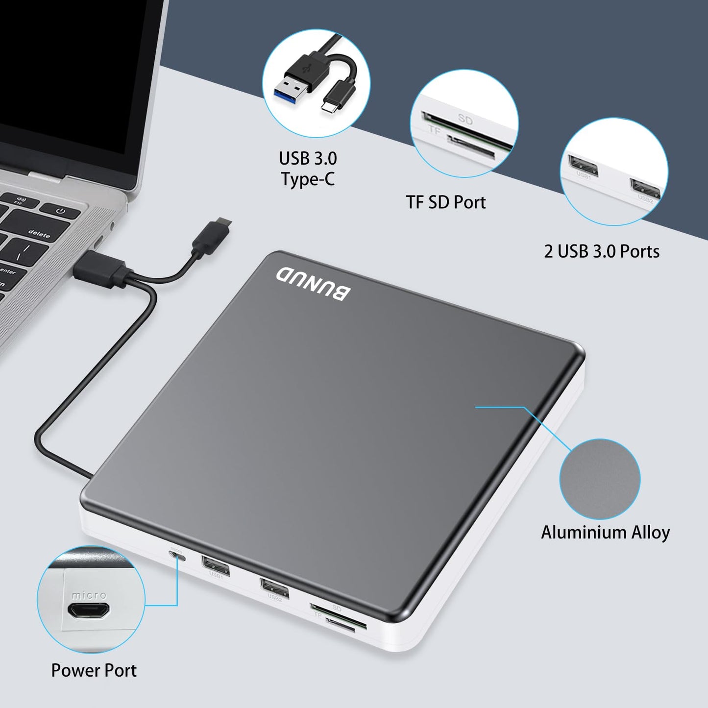 External DVD Drive, USB C Superdrive for Apple USB 3.0 DVD Burner Reader for Mac, Portable CD +/-RW Drive External DVD Player for Laptop MacBook
