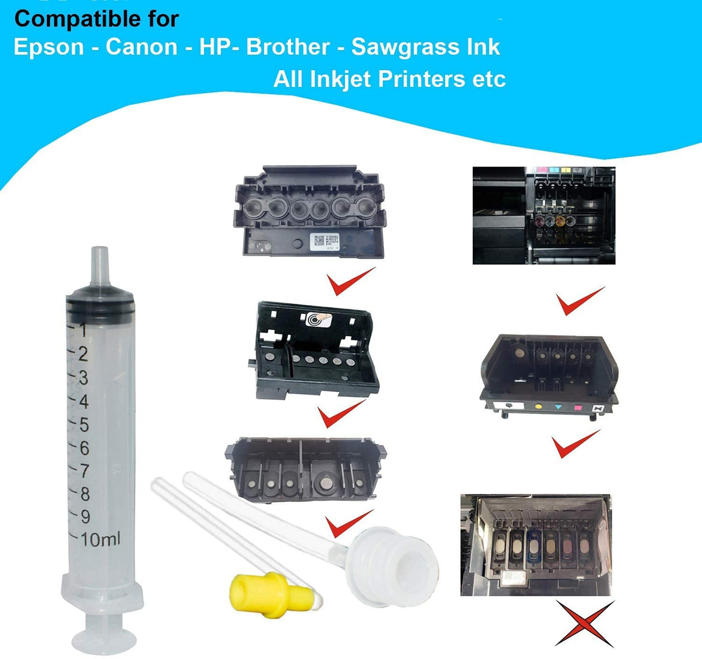 AQree Universal Printhead Cleaning Kit Compatible for HP Canon Brother Inkjet Printers,Work with 8600 8610 XP-440 XP-330 XP-340 XP-430 XP-434 XP-446