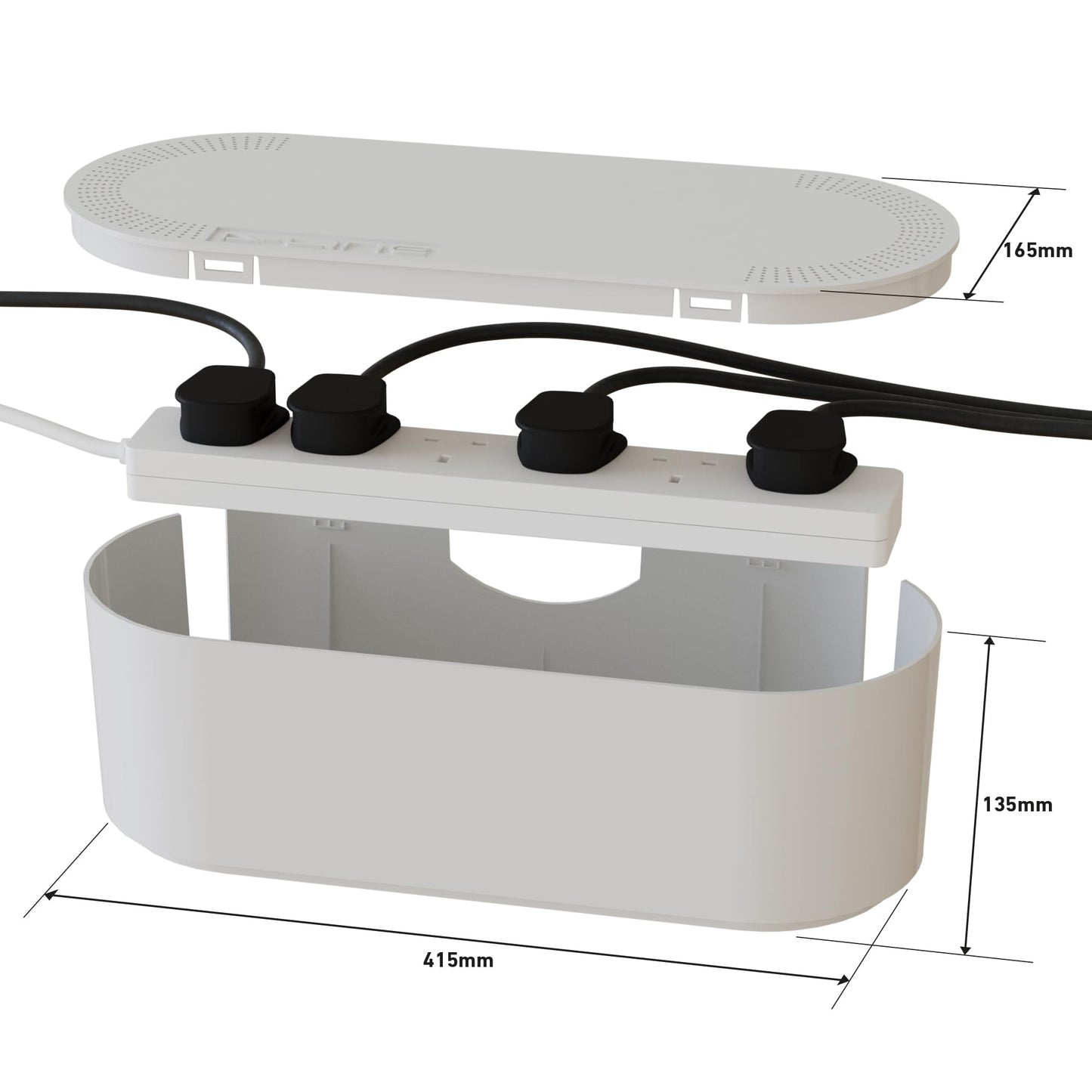 D-Line Cable Tidy Box | Hide and Conceal Extension Blocks and Electrical Cables from TVs, Computers, Gaming Consoles & PCs | Cable Management Made