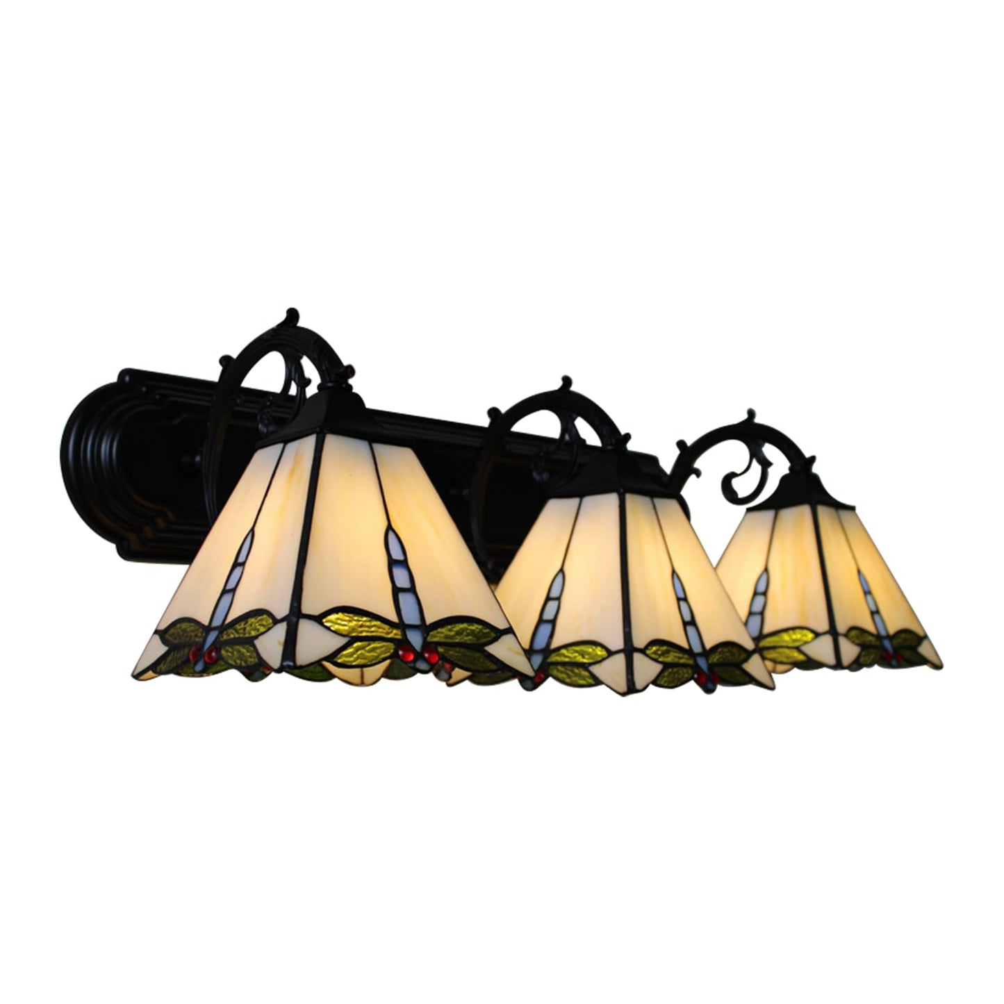 WUPYI Tiffany Style Wall Sconces 3 Lights,Vintage Stained Glass Wall Lamp for Bedroom Living Room Bathroom Hallway,Wall Mounted Vanity Light Indoor