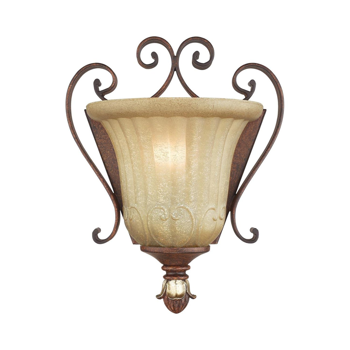 Livex Lighting 8560-63 Villa Verona 1 Light Verona Bronze Finish ADA Wall Sconce with Aged Gold Leaf Accents and Rustic Art Glass