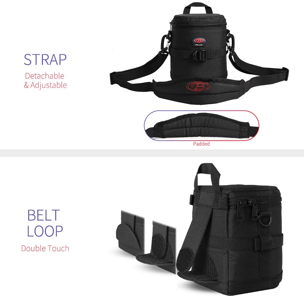 BPAULL Camera Lens Case DSLR Camera Lens Bag Fits for Canon Nikon Pentax Sony Olympus Panasonic and Other Camera Lens