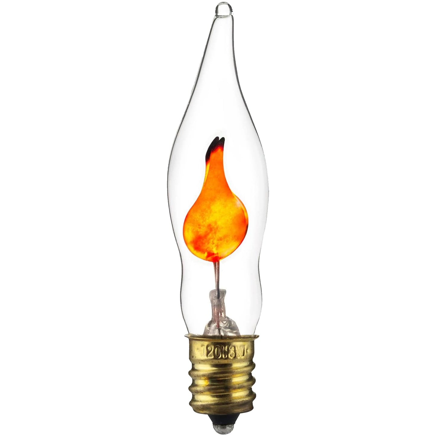 Sunlite Petite Chandelier Flicker Flame Light Bulb Candelabra Base, Orange, for Holiday and Decorative Lighting, E12, Candelabra Base, Clear, 3 Watts